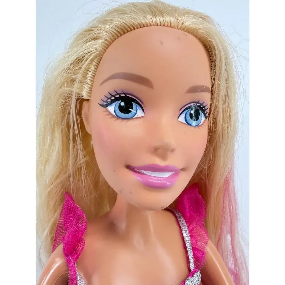 Mattel Barbie Blonde Pink Streak Articulated Doll Colorful Dress 2015